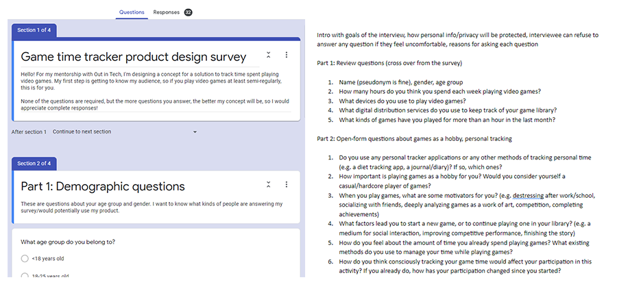 Survey and interview screenshots